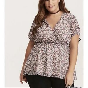 Torrid Floral Chiffon Babydoll Purple Blue Dress Top Sz 1XL